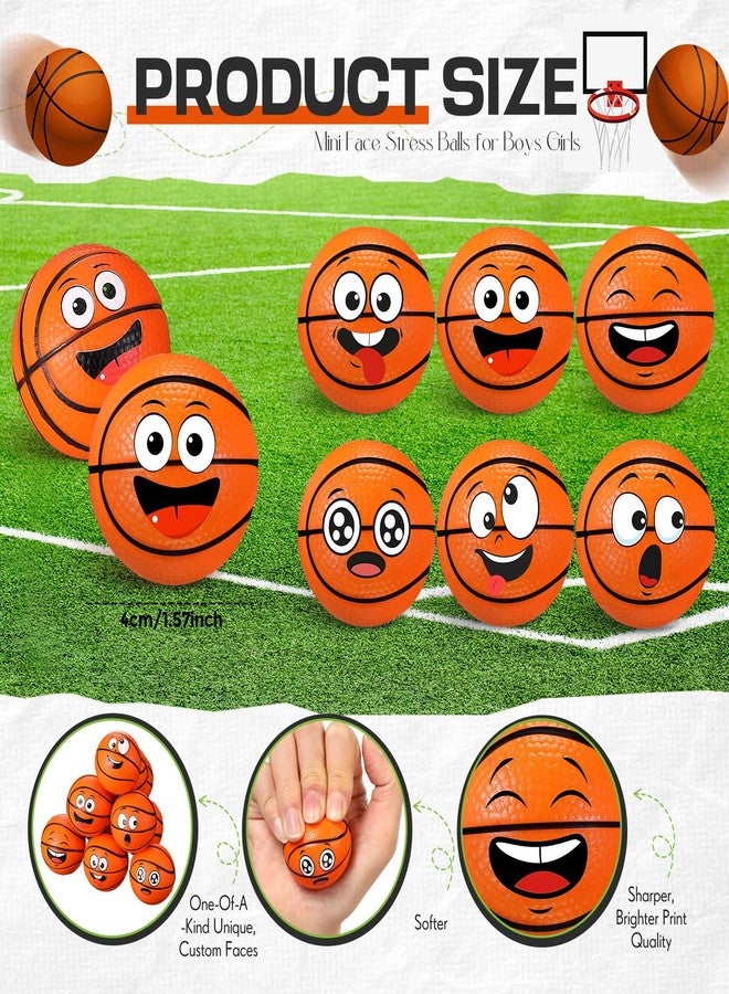 Arrowbash 36 Pcs Mini Face Basketball Stress Balls Bulk Small Basketballs Stress and Anxiety Relief Toy Foam Sports Squeeze Balls for School Carnival Reward Valentine's Day Sports Party Favors Gifts - Image 5